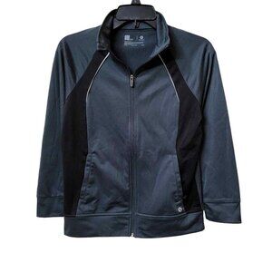 Womens Xersion Zip Up Track Jacket M 10/12 Gray & Black Polyester Activewear‎